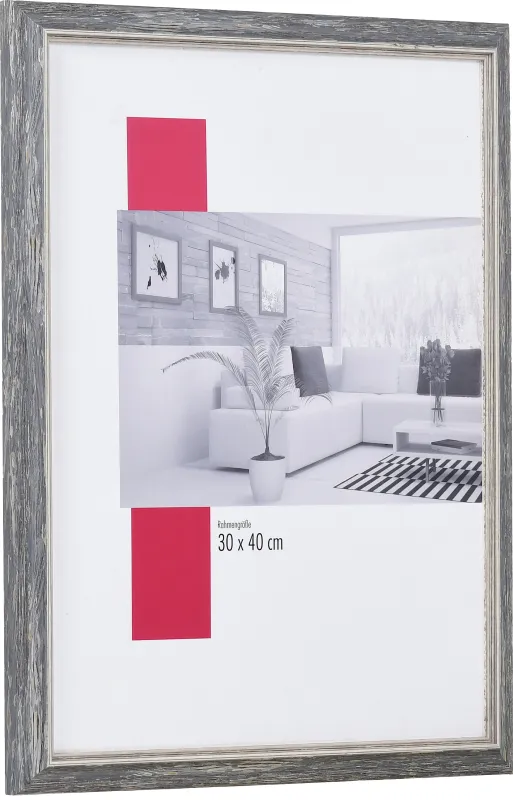 Bilderrahmen aus Holz der Leiste 67 in der Farbe Schwarz mit Silberkante, klassisches Design